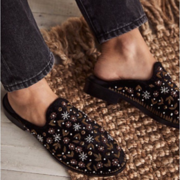 Free People Shoes - Free People black beaded/studded velvet slip on loafer mules 38(7.5)
